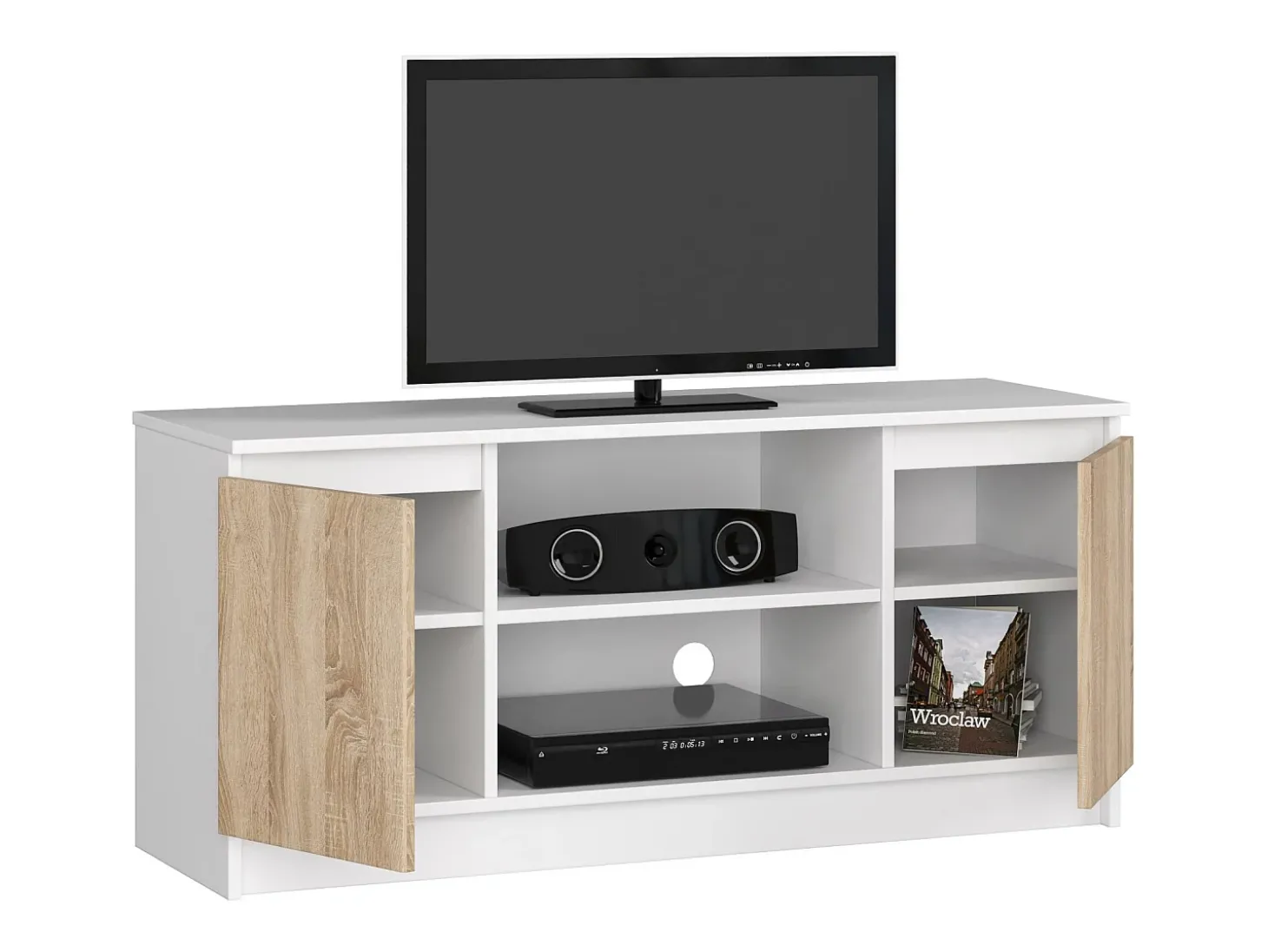 Móvel TV 120 cm com 2 Portas e 1 Prateleira - Bianco/Carvalho de Sonoma
