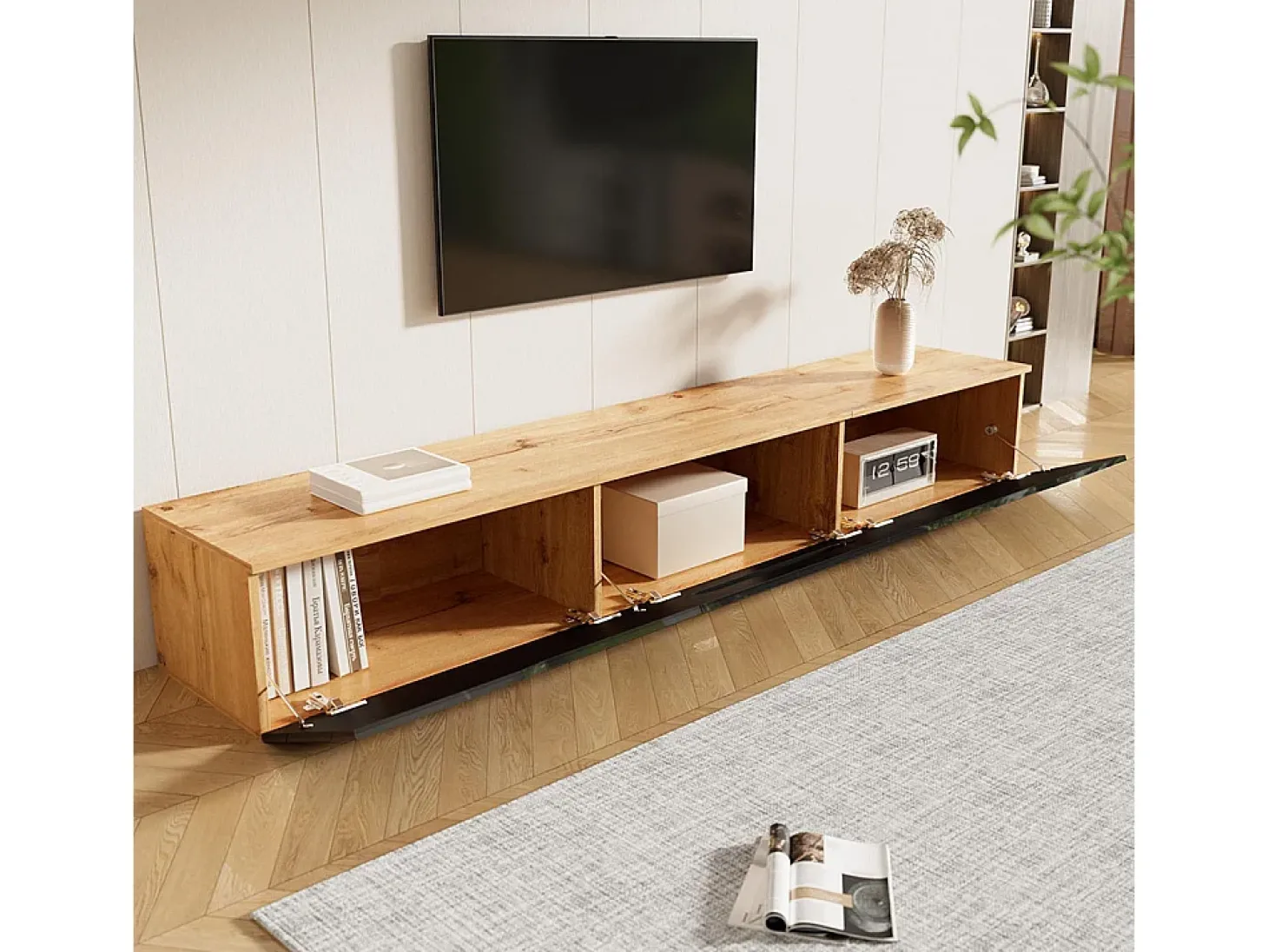 Móvel TV, 180 cm, superfície brilhante, com iluminação LED de 16 cores, montagem na parede