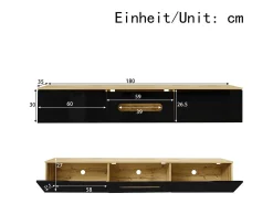 Móvel TV, 180 cm, superfície brilhante, com iluminação LED de 16 cores, montagem na parede