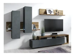 Móvel TV 1 gaveta Ilyes cinzento e madeira 219cm