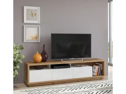 Móvel TV 3 gavetas Asten branco e madeira 200cm