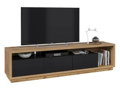 Móvel TV 3 gavetas Asten preto e madeira 200cm