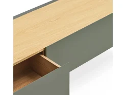 Móvel TV 2 gavetas com porta basculante verde 180x40 cm