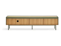 Móvel TV 2 gavetas com porta basculante verde 180x40 cm