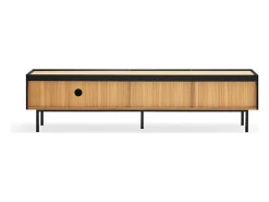 Móvel TV 2 gavetas com porta basculante preto 180x40 cm
