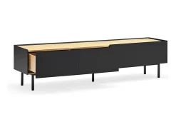 Móvel TV 2 gavetas com porta basculante preto 180x40 cm