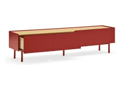 Móvel TV 2 gavetas com porta basculante vermelho 180x40 cm