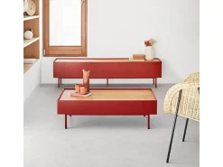 Móvel TV 2 gavetas com porta basculante vermelho 180x40 cm