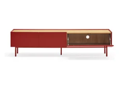 Móvel TV 2 gavetas com porta basculante vermelho 180x40 cm