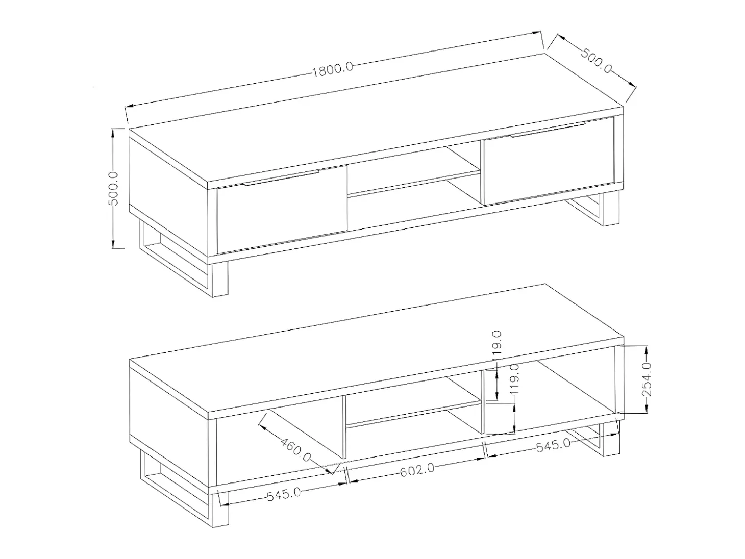 Móvel TV 2 gavetas Eden madeira e metal 180cm