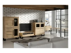 Móvel TV 2 gavetas Eden madeira e metal 124cm