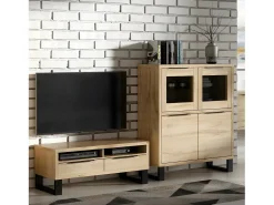 Móvel TV 2 gavetas Eden madeira e metal 124cm