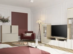Móvel TV 2 gavetas Iria caxemira e madeira 160,1cm