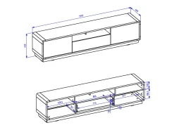 Móvel TV 2 portas 1 gaveta Raven preto mate e madeira 200cm