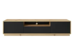 Móvel TV 2 portas 1 gaveta Raven preto mate e madeira 200cm