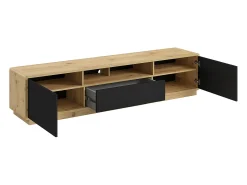 Móvel TV 2 portas 1 gaveta Raven preto mate e madeira 200cm