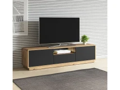 Móvel TV 2 portas 1 gaveta Raven preto mate e madeira 180cm