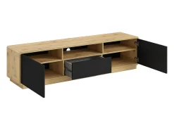 Móvel TV 2 portas 1 gaveta Raven preto mate e madeira 180cm