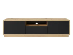 Móvel TV 2 portas 1 gaveta Raven preto mate e madeira 180cm