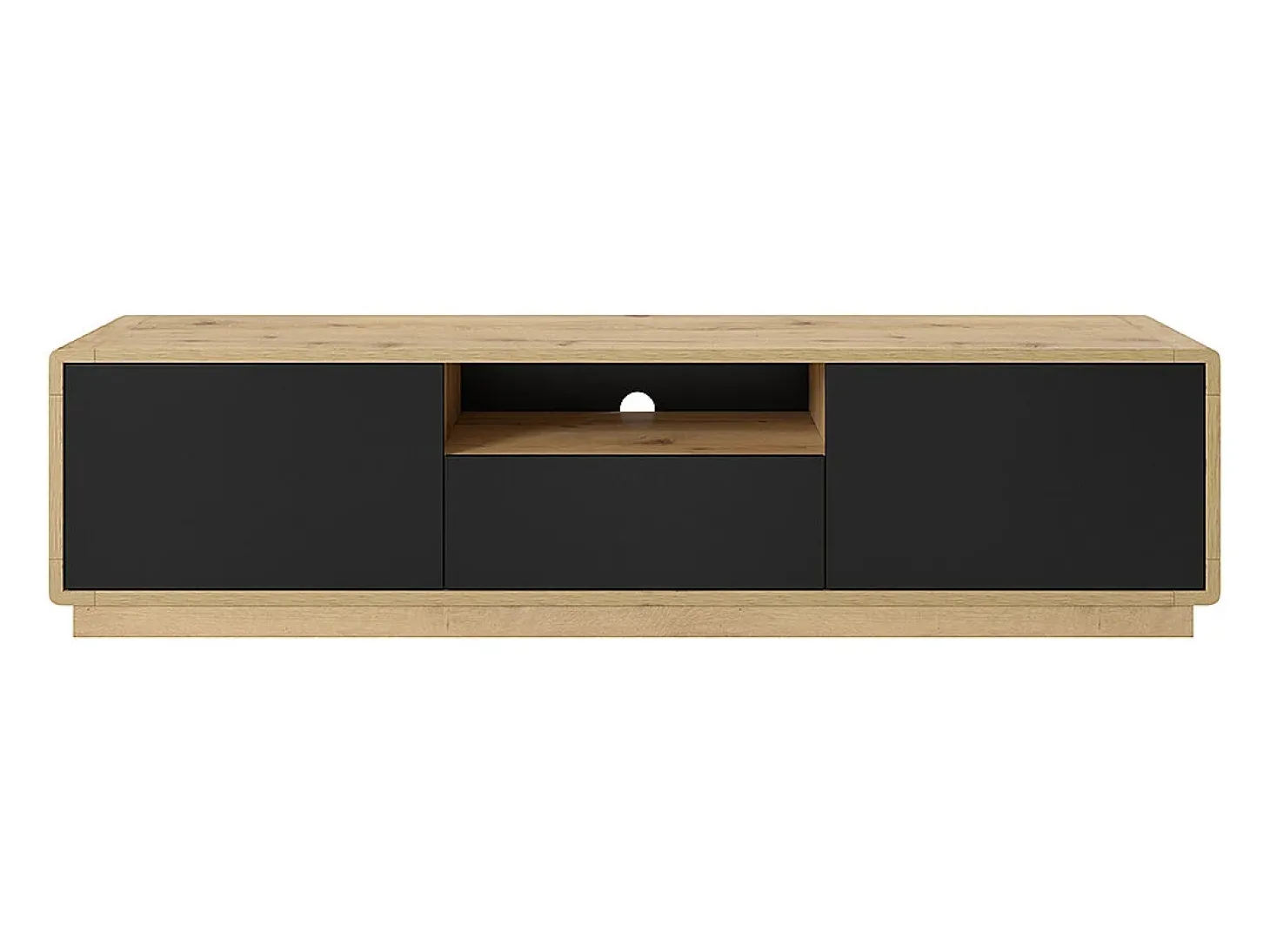 Móvel TV 2 portas 1 gaveta Raven preto mate e madeira 180cm