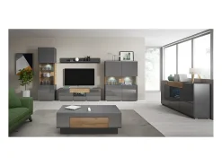 Móvel TV 2 portas 2 gavetas Jules cinzento e madeira 159cm
