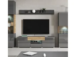 Móvel TV 2 portas 2 gavetas Jules cinzento e madeira 159cm