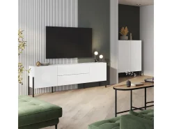 Móvel TV 2 portas 2 gavetas Bérénice branco mate e preto 204cm