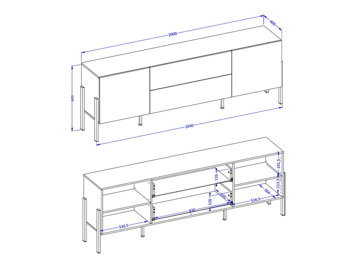 Móvel TV 2 portas 2 gavetas Bérénice caxemira e preto 204cm