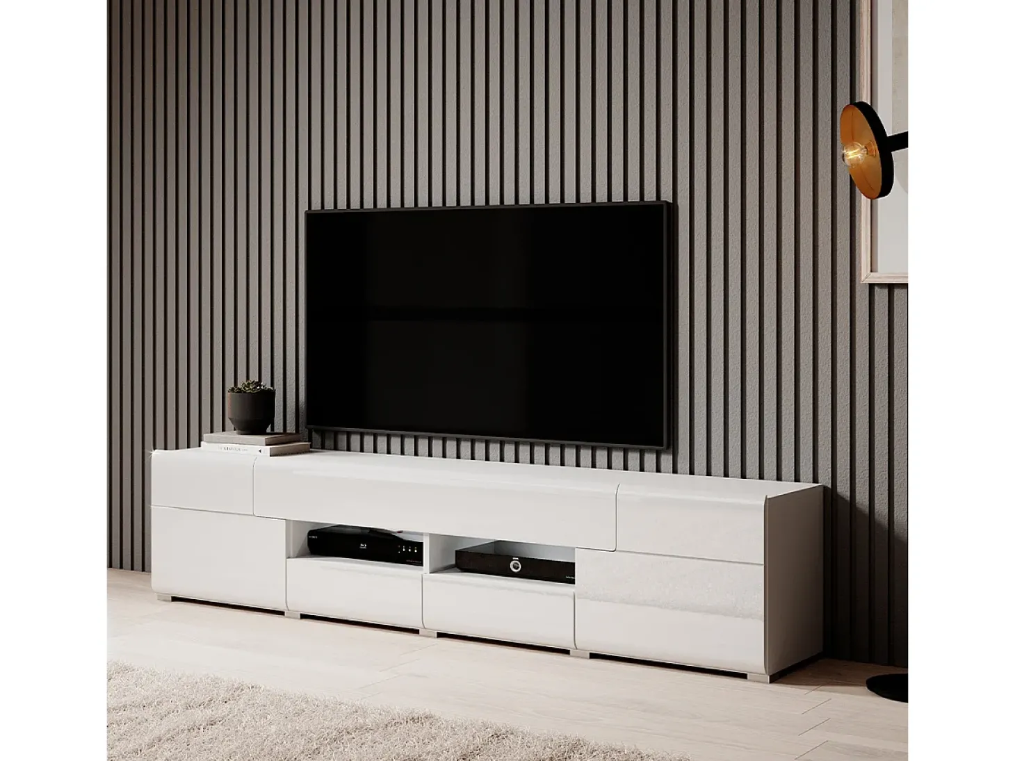 Móvel TV 2 portas 2 gavetas Jules branco 208cm