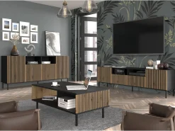 Móvel TV 2 portas 2 gavetas Philaé madeira e preto 200cm
