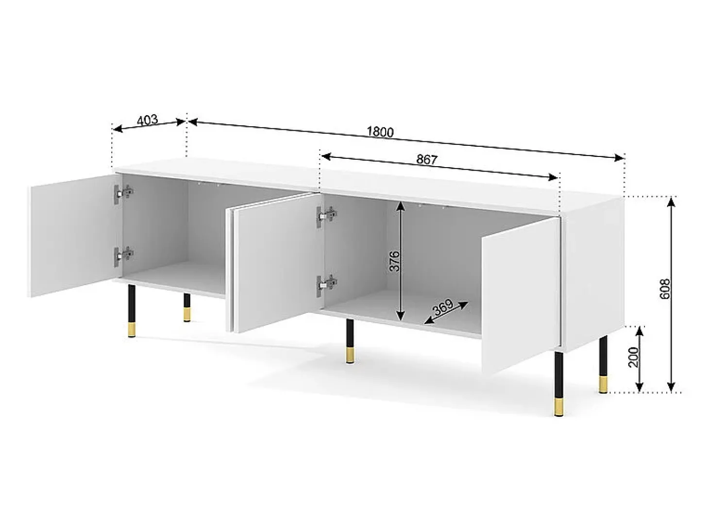 Móvel TV 4 portas Aglaé branco 180cm
