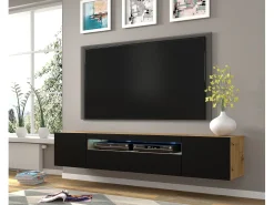 Móvel TV 3 portas Aurus madeira e preto 200cm