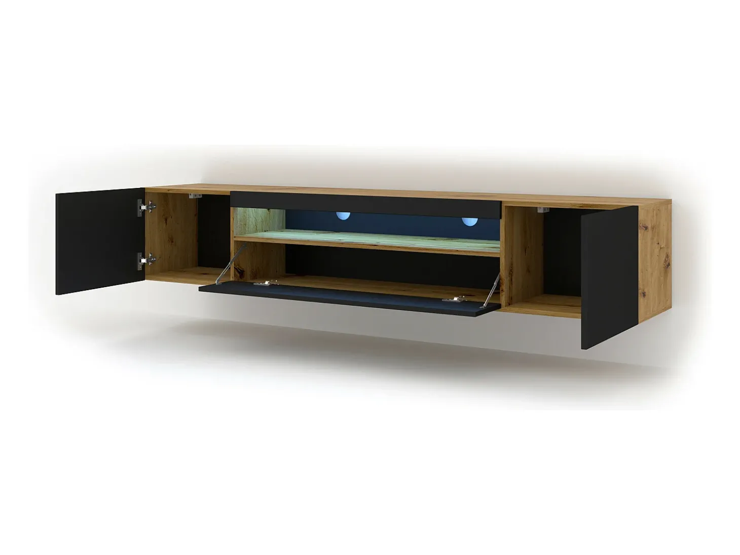 Móvel TV 3 portas Aurus madeira e preto 200cm