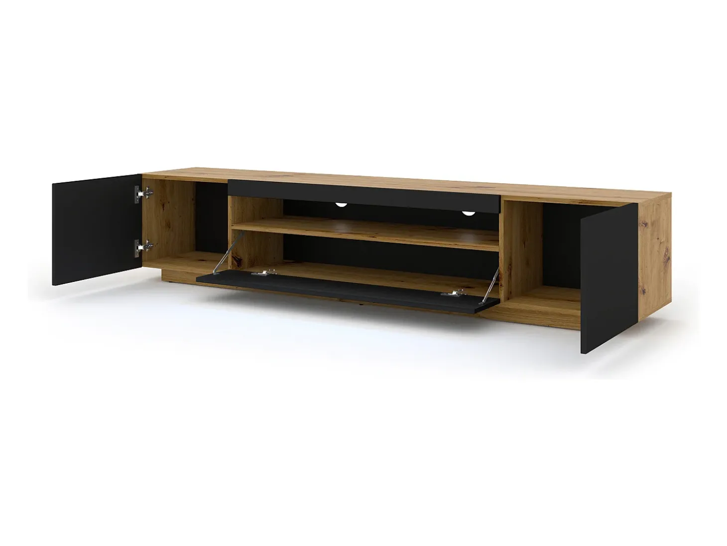 Móvel TV 3 portas Aurus madeira e preto 200cm