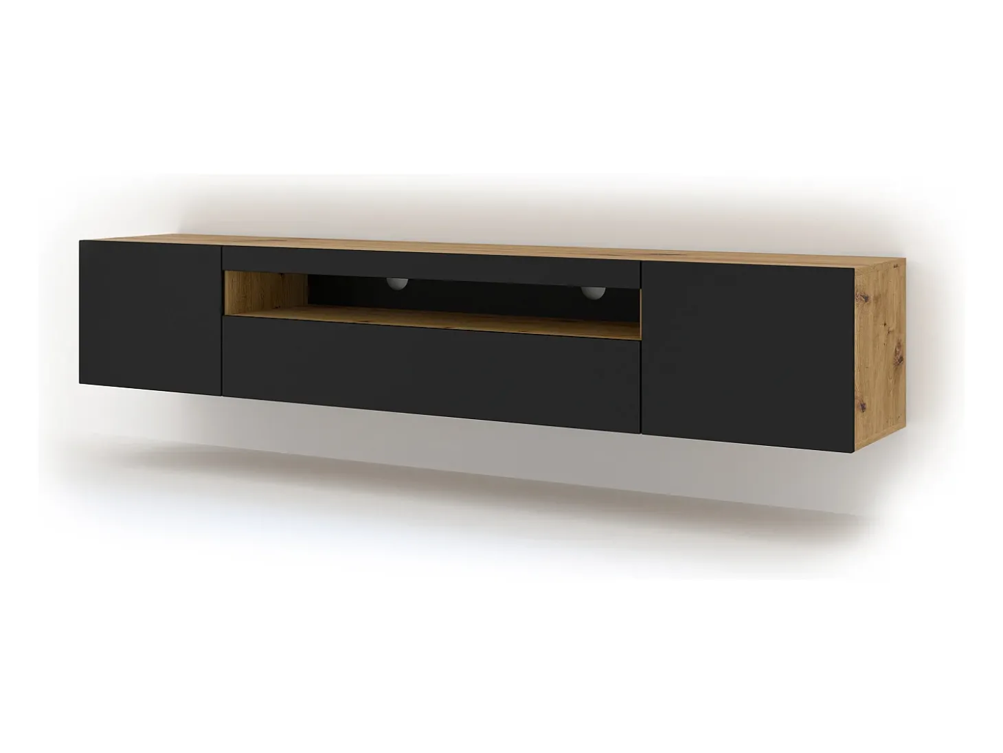 Móvel TV 3 portas Aurus madeira e preto 200cm