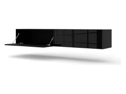Móvel TV 2 portas Bali carroçaria em preto mate e frentes em preto brilhante 180cm