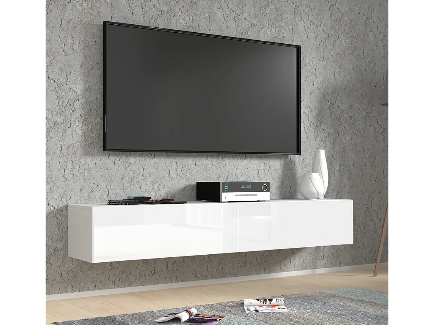 Móvel TV 2 portas Bali carroçaria em branco mate e frentes em branco brilhante 180cm
