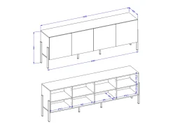 Móvel TV 4 portas Bérénice branco mate e preto 204cm