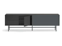 Móvel TV 2 portas e 2 gavetas pé ferro lacado preto 180x56 cm
