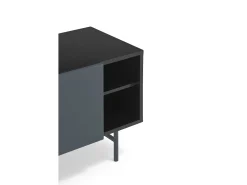 Móvel TV 2 portas e 2 gavetas pé ferro lacado preto 180x56 cm