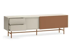 Móvel TV 2 portas e 2 gavetas pé ferro lacado areia 180x56 cm