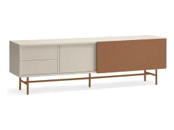 Móvel TV 2 portas e 2 gavetas pé ferro lacado areia 180x56 cm