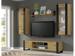 Móvel TV 2 portas Gani madeira e preto mate 188cm