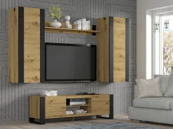 Móvel TV 2 portas Gani madeira e preto mate 158cm