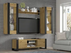 Móvel TV 2 portas Gani madeira e preto mate 158cm