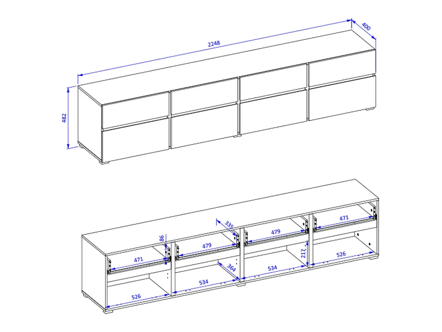 Móvel TV 4 portas Lilia madeira 225cm