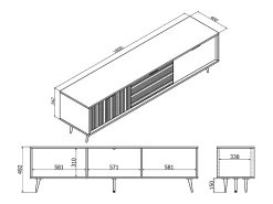 Móvel TV 3 portas Luka madeira e preto 180cm