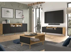 Móvel TV 3 portas Nexa madeira e preto 160cm
