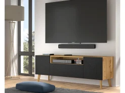 Móvel TV 3 portas Nexa madeira e preto 160cm