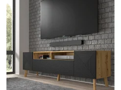 Móvel TV 3 portas Nexa madeira e preto 195cm